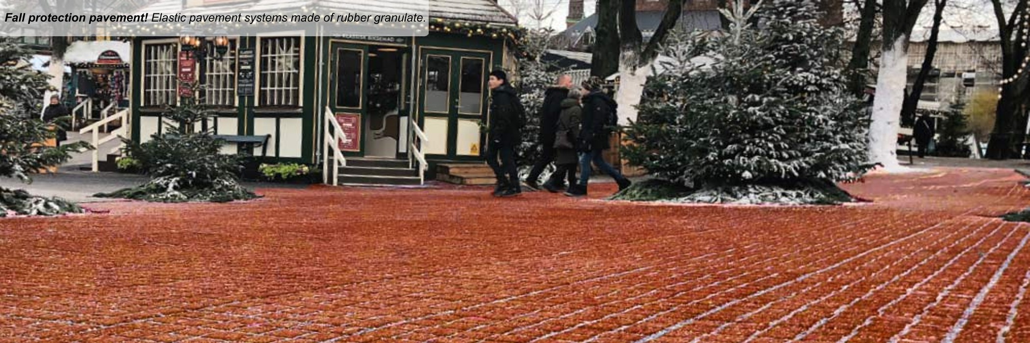 Red rubber cobblestones in an amusement park